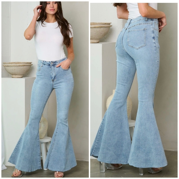 PEACH LOVE CALIFORNIA Flare Bell Bottom High Waisted Jeans - Picture 1 of 3